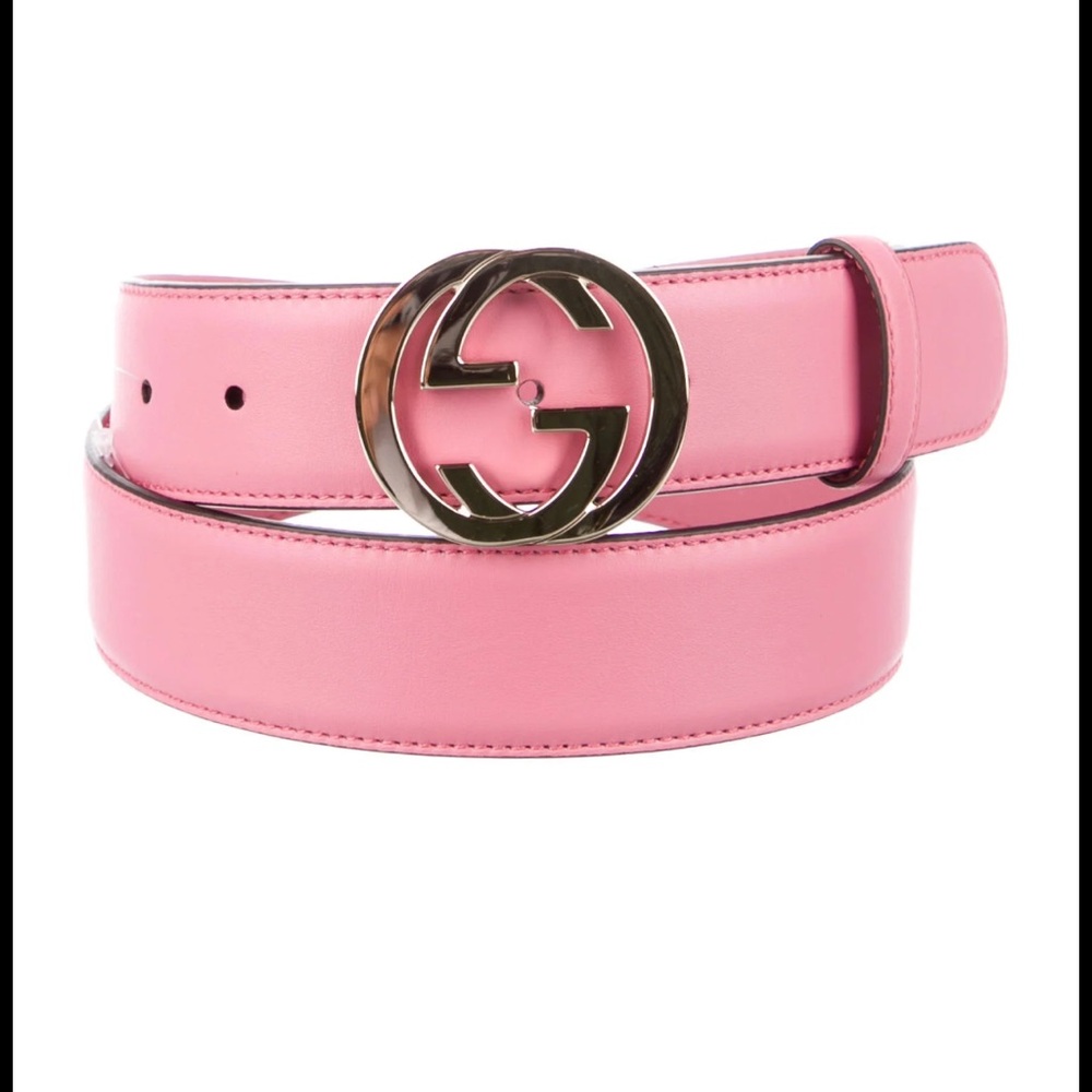 Gucci Pink Leather GG Buckle Belt